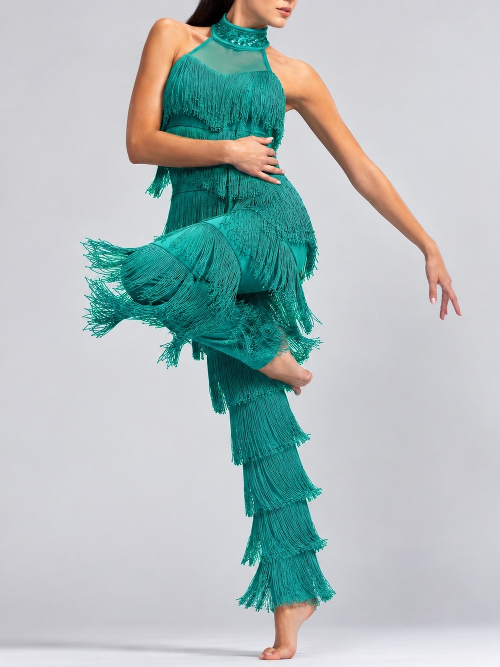 Weissman Fringe Dance Jumpsuit in Teal Child Large - Adult XS